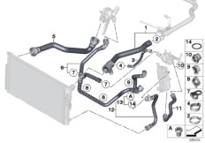 Шланги системы охлаждения для BMW F20 116i N13 (схема запасных частей)