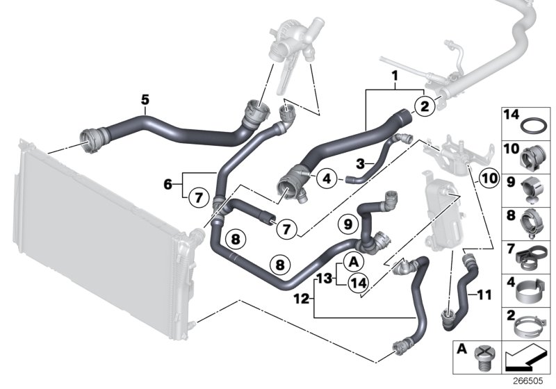 Шланги системы охлаждения для BMW F20 118i N13 (схема запчастей)