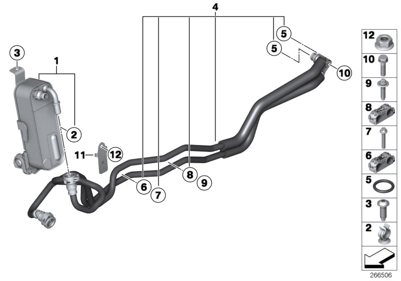 Теплообменник/трубопровод радиатора КПП для BMW F20 125i N20 (схема запчастей)