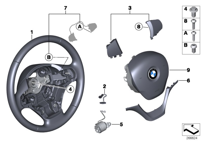 Рулевое колесо с НПБ, кожа для BMW F21N 118dX B47 (схема запчастей)