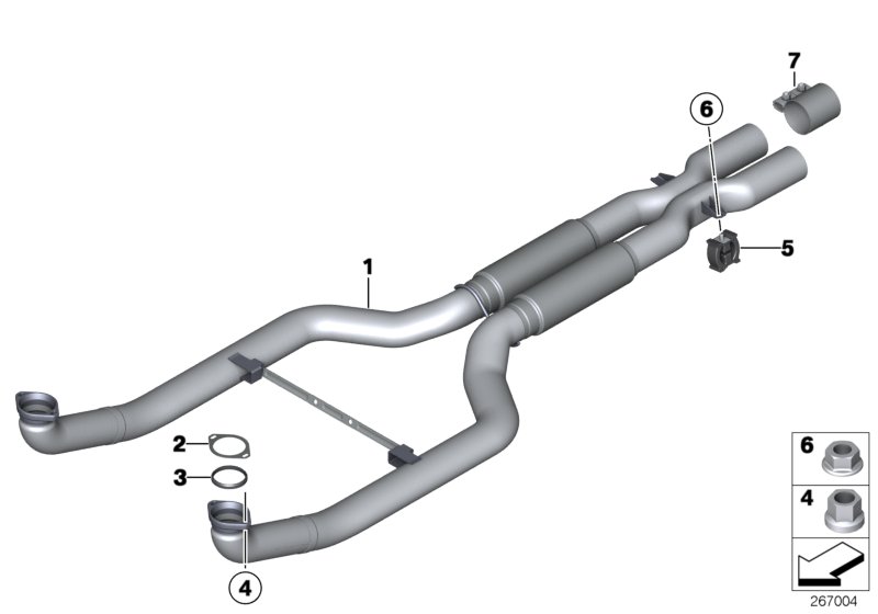Передний дополнительный глушитель для BMW F13 M6 S63N (схема запчастей)