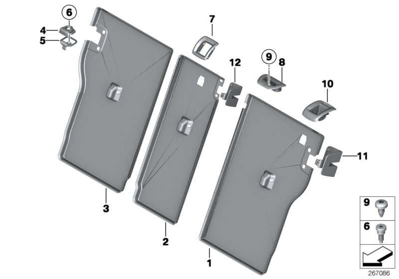 Накладки подушки заднего сиденья для BMW F21N 120i B48 (схема запчастей)