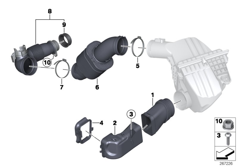 Воздуховод глушителя шума всасывания для BMW F10N 528i N20 (схема запчастей)
