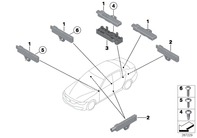 Детали антенны комфортного доступа для BMW F34 325d N47S1 (схема запчастей)