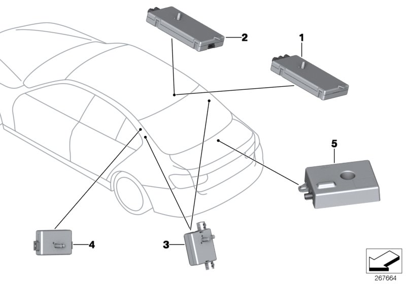 Детали антенного усилителя для BMW F30 Hybrid 3 N55 (схема запчастей)