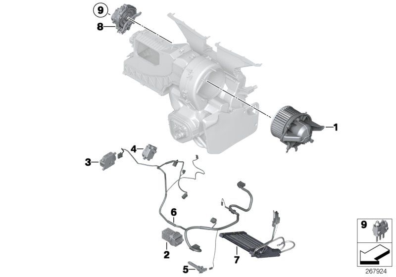 Электрические детали кондиционера для BMW R56N One Eco N16 (схема запчастей)