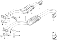 Катализатор/передний доп.глушитель для BMW E46 325i M54 (схема запасных частей)