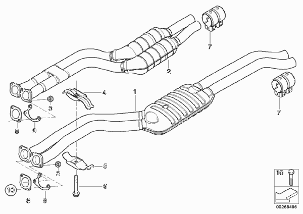 Катализатор/передний доп.глушитель для BMW E46 320i M54 (схема запчастей)