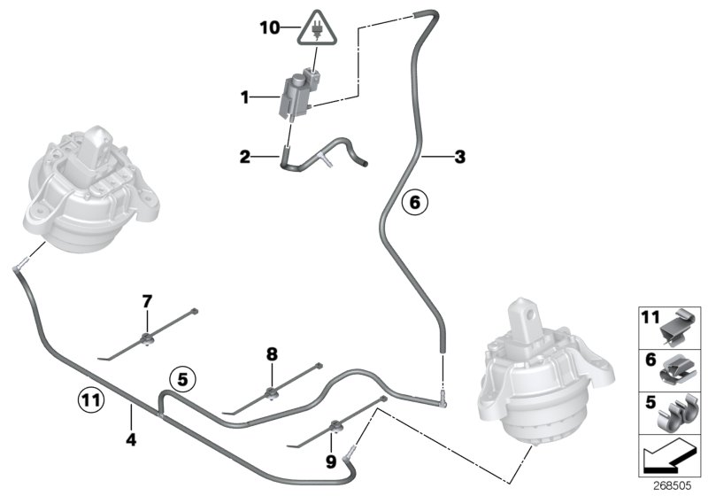 Вакуумное упр.подушкой крепления двиг. для BMW F10N Hybrid 5 N55 (схема запчастей)