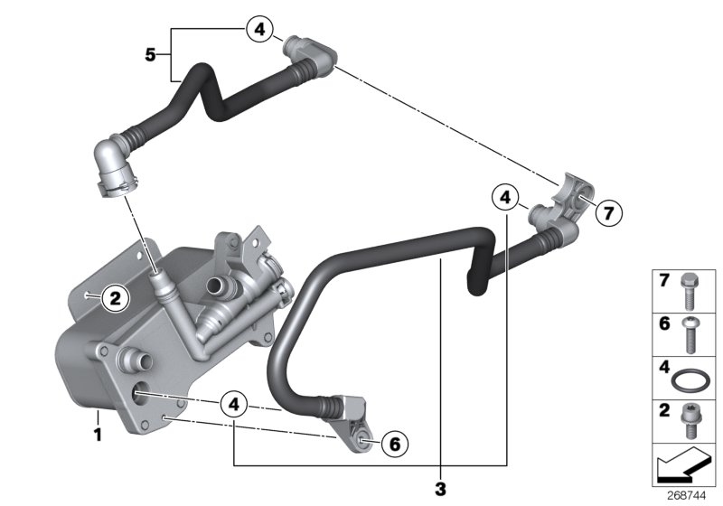 Теплообменник/трубопровод радиатора КПП для BMW F11N 528i N20 (схема запчастей)