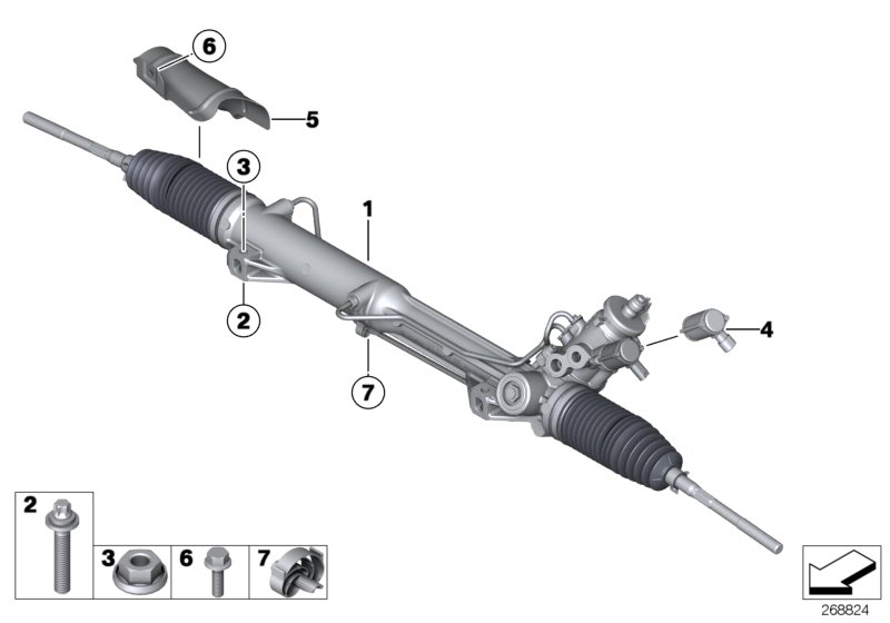 Рулевой механизм с гидроусилителем для BMW E90N 320xd N47N (схема запчастей)
