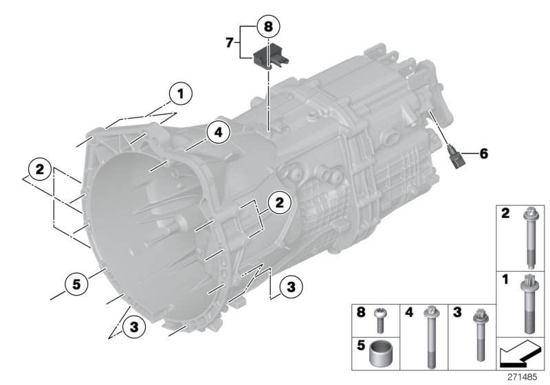 Крепление/дополнит.элементы КПП для BMW F34 335i N55 (схема запчастей)