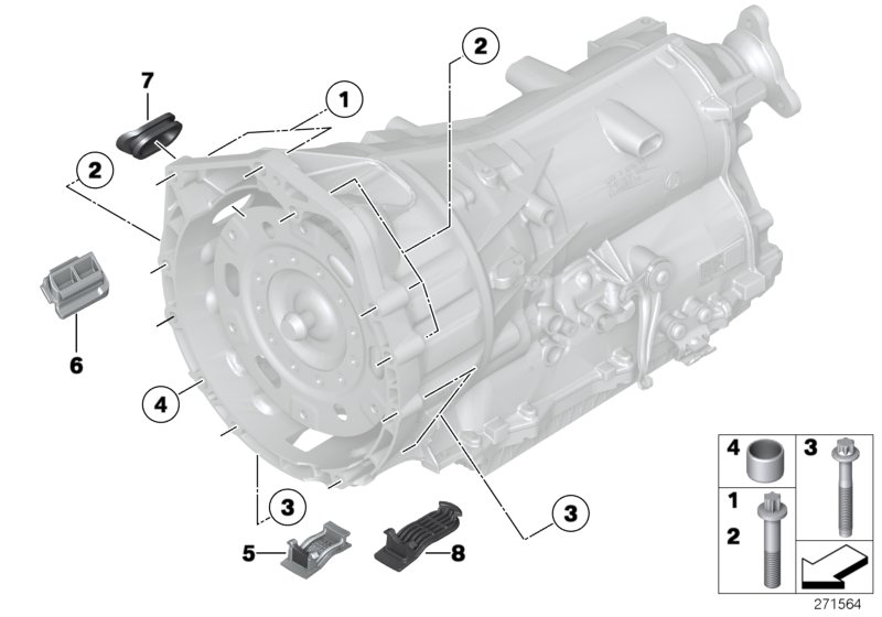 Крепление коробки передач для BMW F10 530i N53 (схема запчастей)