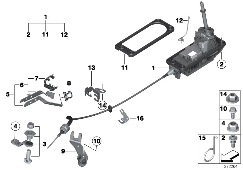 Механизм переключения передач стептроник для BMW R60 Cooper ALL4 N18 (схема запчастей)