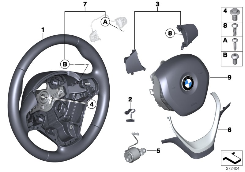 Спортивное рулевое колесо с НПБ кожа для BMW F30 318dX N47N (схема запчастей)