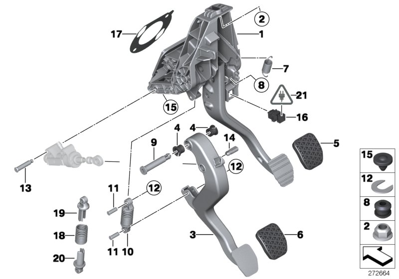 Педальный механизм для а/м с МКПП для BMW F25 X3 20dX B47 (схема запчастей)