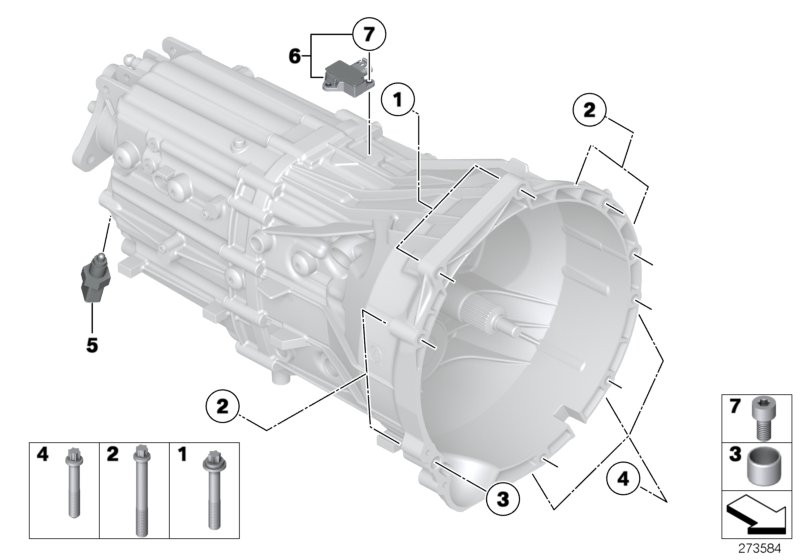 Крепление/дополнит.элементы КПП для BMW F10N 530d N57N (схема запчастей)