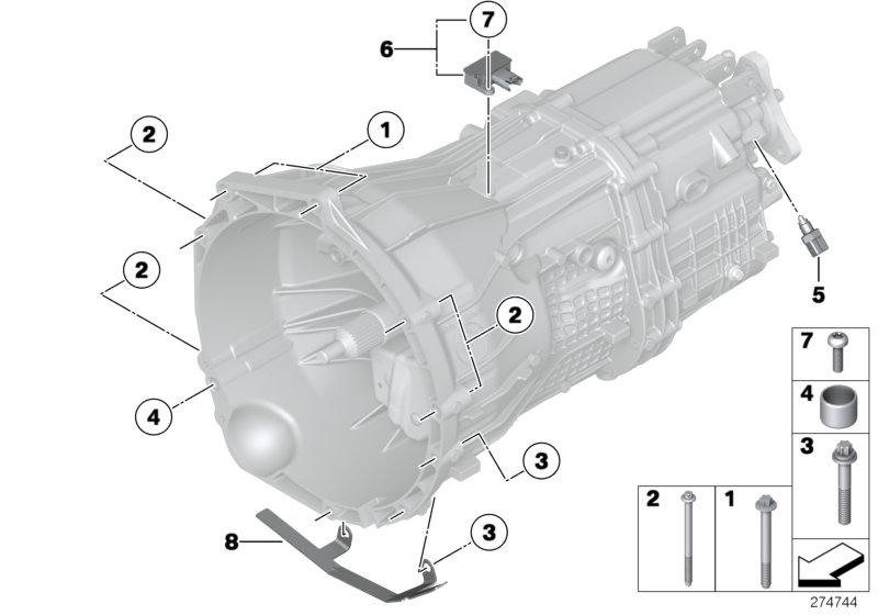 Крепление/дополнит.элементы КПП для BMW F11N 518d N47N (схема запчастей)