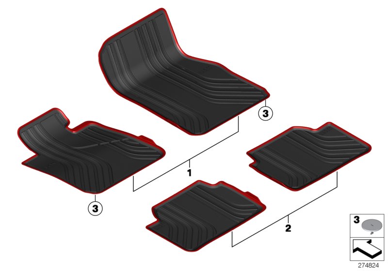 Ножной коврик, всепогодный для BMW F21N 125i B48 (схема запчастей)