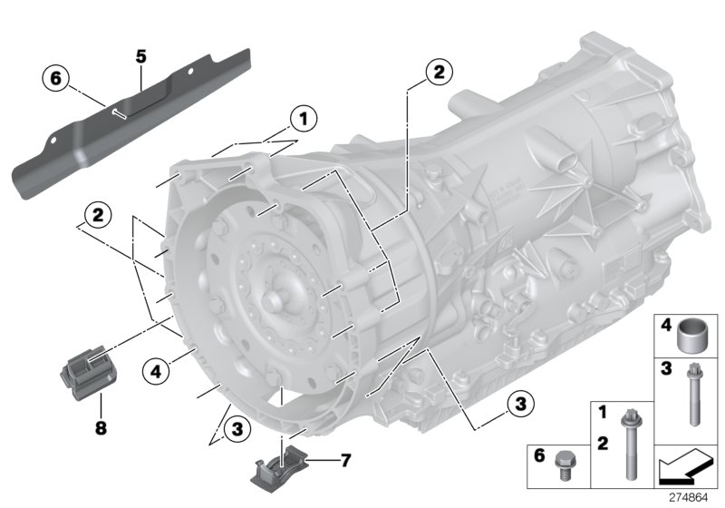 Крепление/дополнит.элементы КПП для BMW F25 X3 28iX N52N (схема запчастей)