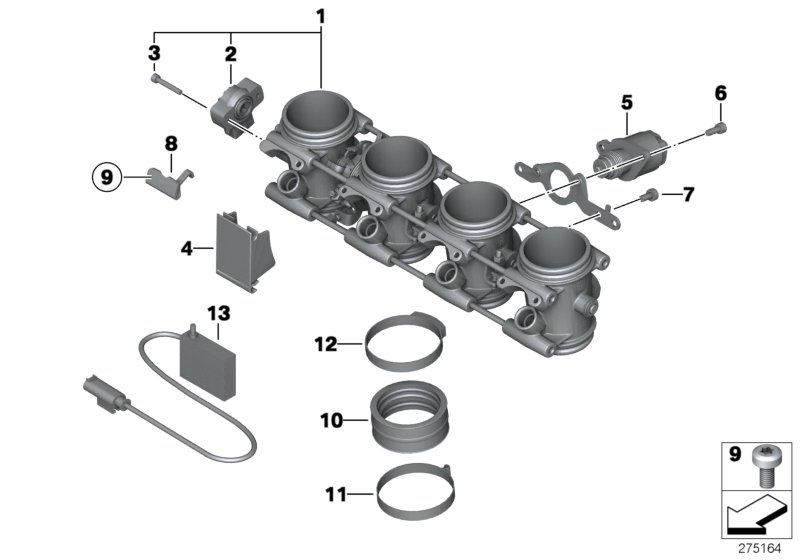 Корпус дроссельной заслонки для BMW K40 K 1300 S (0508,0509) 0 (схема запчастей)