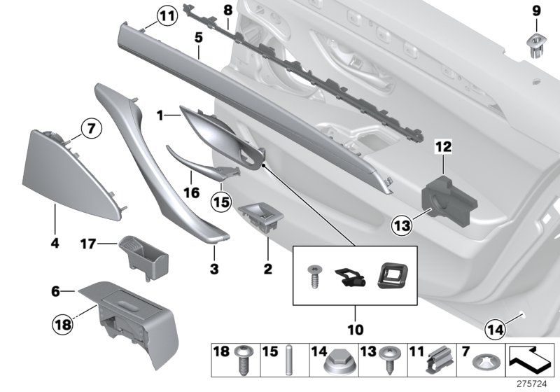 Доп.элементы обшивки задней двери для BMW F11 525dX N47S1 (схема запчастей)