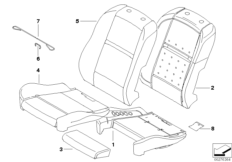 Набивка и обивка спортивного пер.сиденья для BMW E70 X5 3.0si N52N (схема запасных частей)