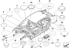 Пробки/заглушки для BMW E90N 330i N52N (схема запасных частей)