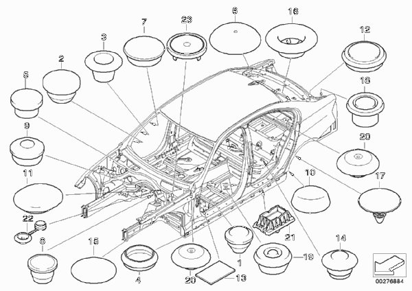 Пробки/заглушки для BMW E90 320i N46 (схема запчастей)