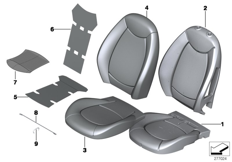 Набивка и обивка передн.сиденья для MINI R60 Cooper D ALL4 1.6 N47N (схема запчастей)