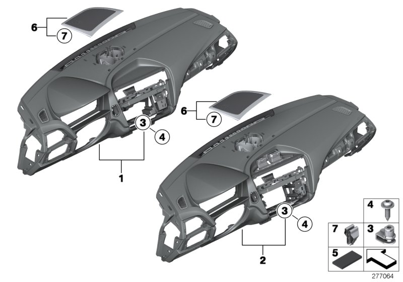 облицовка панели приборов для BMW F87 M2 N55 (схема запчастей)