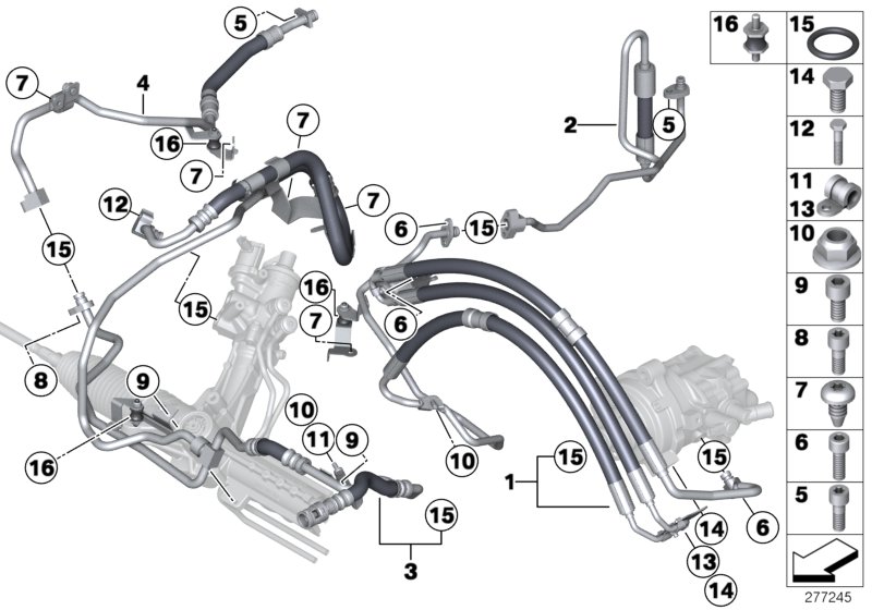 Трубопр.гидроус.рул.упр./Dynamic Drive для BMW F01 750i N63 (схема запчастей)