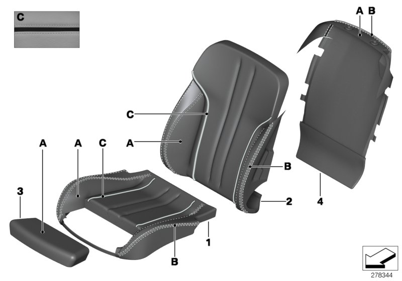 Инд.обивка сиденья пов.комфорт.кожа для BMW F13 650iX 4.0 N63N (схема запчастей)