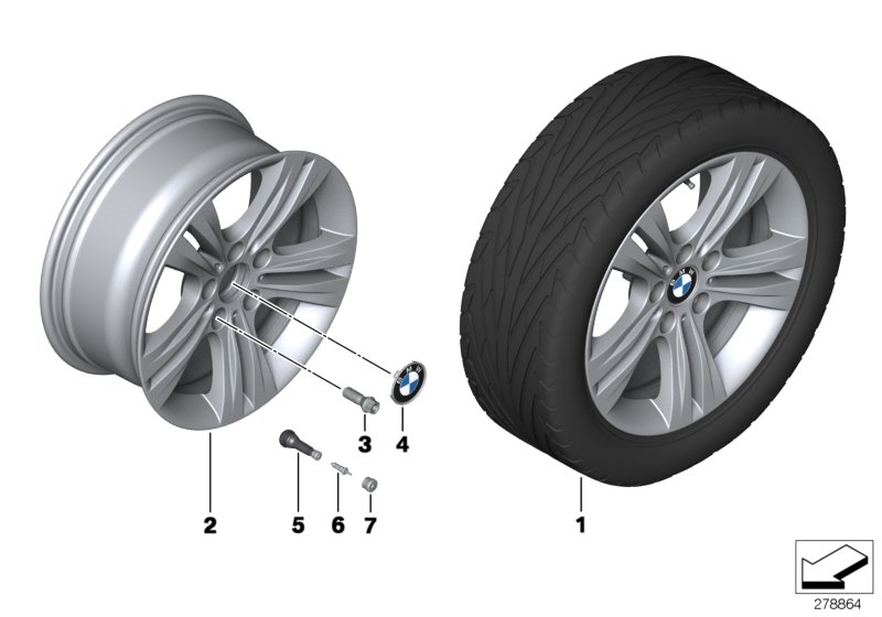 Л/c диск BMW со сдвоен.сп.диз.392 - 17'' для BMW F32 420dX N47N (схема запчастей)