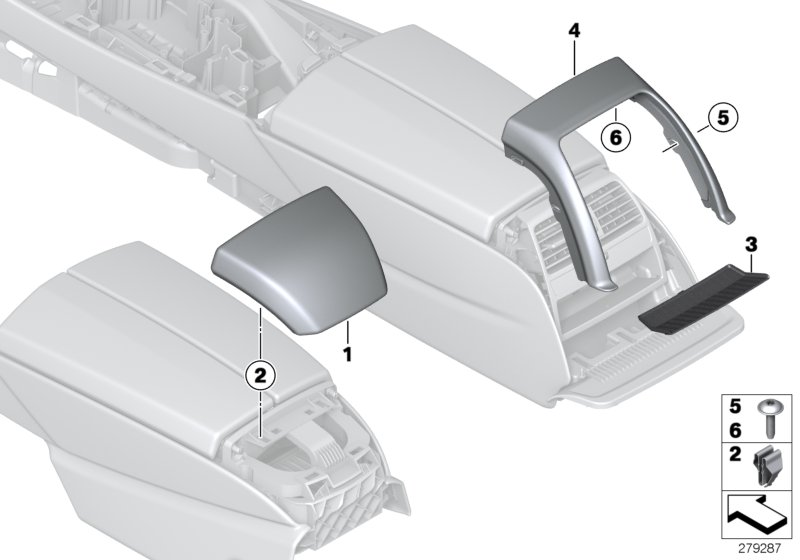 Доп.элементы центральной консоли Зд для BMW F13 650iX N63 (схема запчастей)
