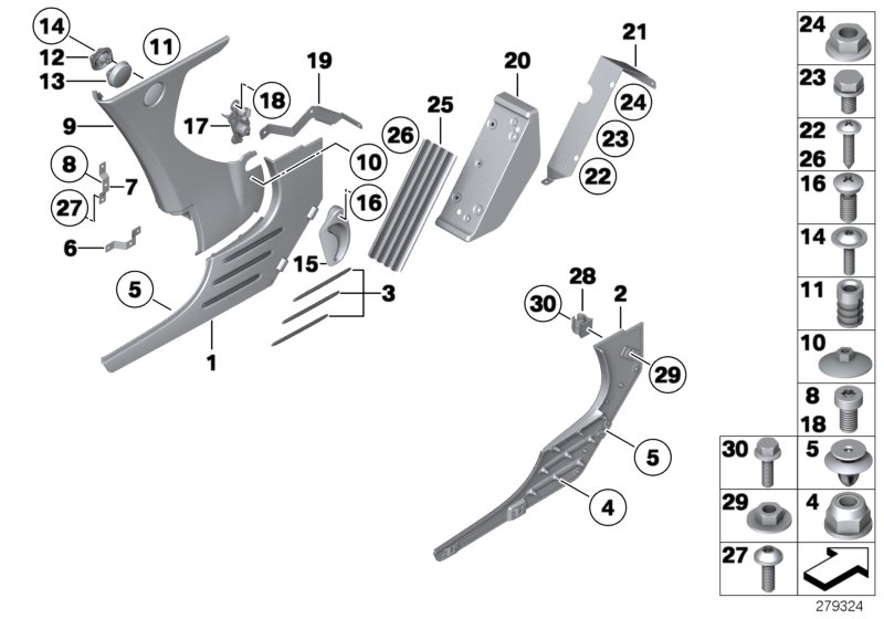 Боковая обшивка пространства для ног для ROLLS-ROYCE RR2N Drophead N73 (схема запчастей)