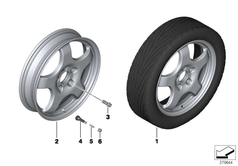 Комплект Аварийное колесо с шиной для BMW E93N 325d N57 (схема запчастей)