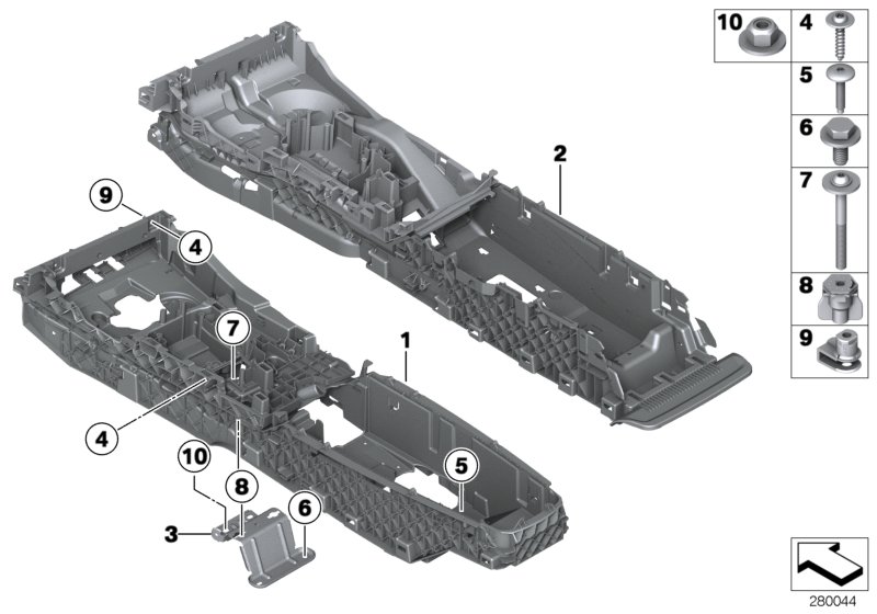 Кронштейн центральной консоли для BMW F06N 650iX 4.0 N63N (схема запчастей)