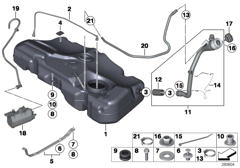 Топливный бак для BMW R55N Cooper N16 (схема запчастей)