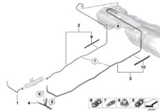 Топливопровод/ элементы крепления для BMW F30 330dX N57N (схема запасных частей)