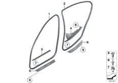Защитная окантовка/накладка порога для BMW F11 525dX N47S1 (схема запасных частей)