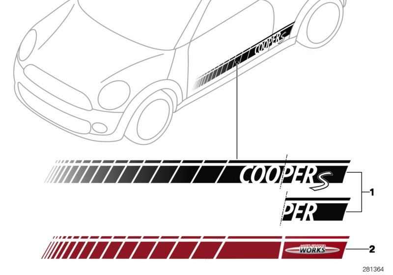 Декоративная полоса для BMW R57 Coop.S JCW N14 (схема запчастей)