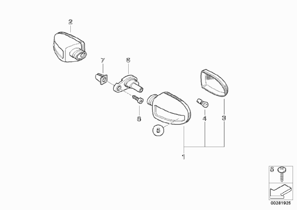 Фонарь указателя поворота Зд для BMW 259S R 1100 S 98 (0422,0432) 0 (схема запчастей)