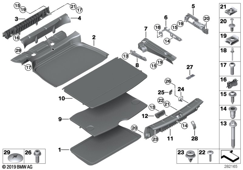 Облицовка пола багажного отделения для MINI R60 Cooper D 1.6 N47N (схема запчастей)