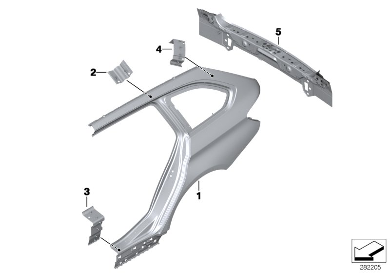 Крыло/облицовка задней части для BMW F31N 330iX B48 (схема запчастей)