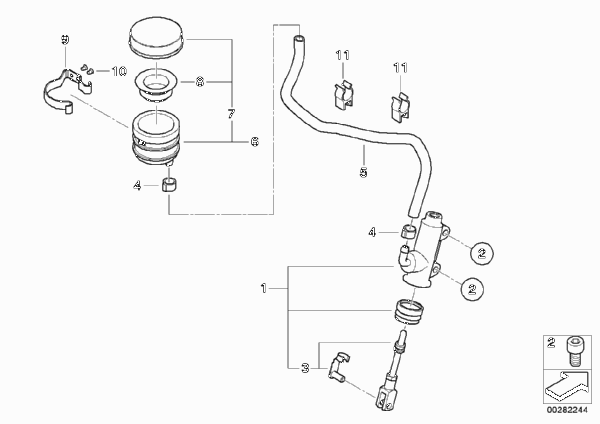 Главный тормозной цилиндр Зд с бачком для MOTO 259S R 1100 S 98 (0422,0432) 0 (схема запчастей)