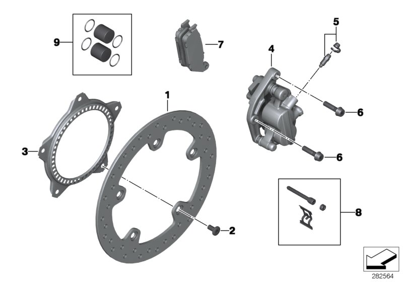 Тормозной механизм переднего колеса для BMW K19 C 650 GT (0133, 0134) 0 (схема запчастей)