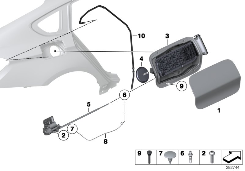 Заслонка заливного отверстия для BMW F07N 535iX N55 (схема запчастей)