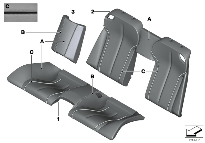 Кожаная обивка Зд сиденья Individual для BMW F12 640dX N57Z (схема запчастей)