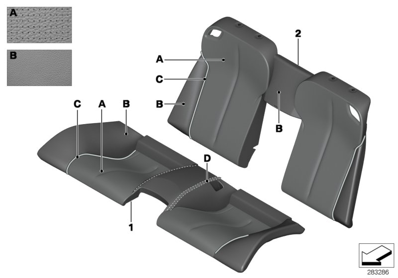 Инд.обивка заднего сиденья, климат-кожа для BMW F12 640i N55 (схема запчастей)